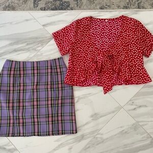 SHEIN Plaid Mini Skirt and Red Cropped Top Size Small